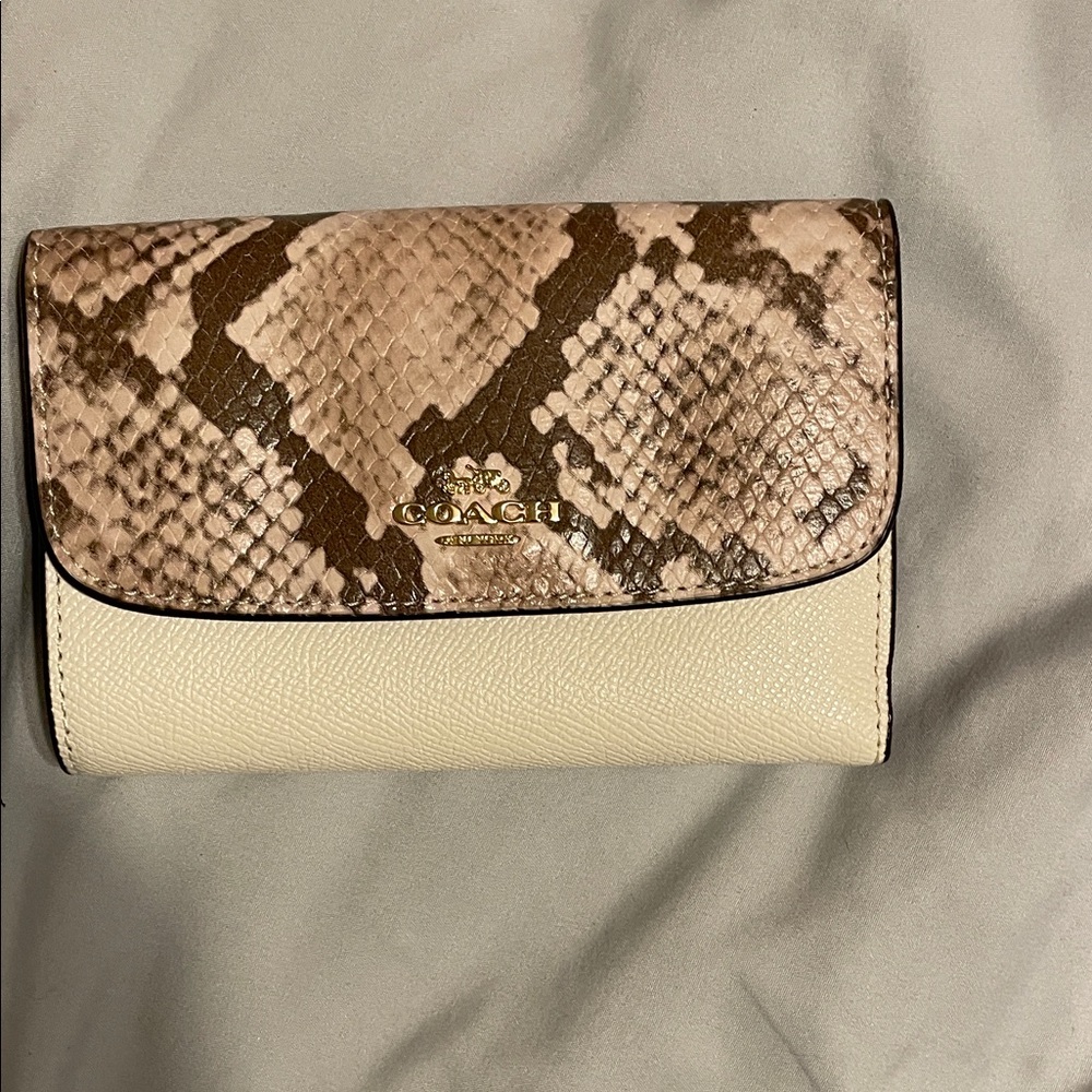 Coach Brown Snake Print and Cream Wallet